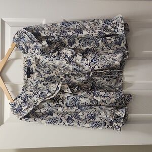 Blue and white floral blouse